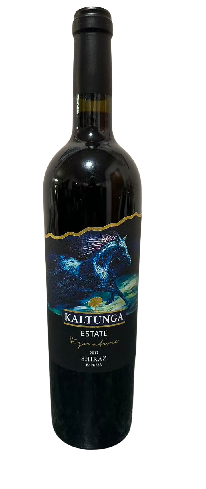 Classic Kaltunga Estate 2017 Blue Horse Shiraz bottle with Ma Dongmin blue-horse label