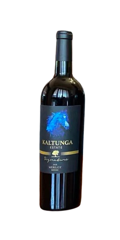 Kaltunga Estate 2018 Merlot bottle with blue horse-head label